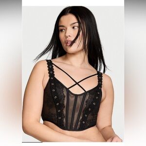Victoria’s Secret Corset Top S Black Lace Grommet Strappy Festival NWT